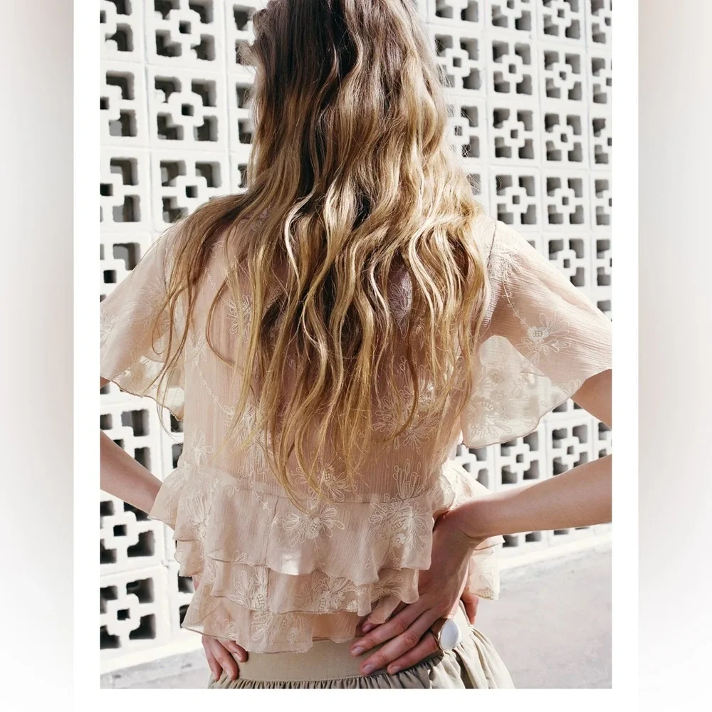 Zara Embroidered Ruffle Top - Picture 3 of 7
